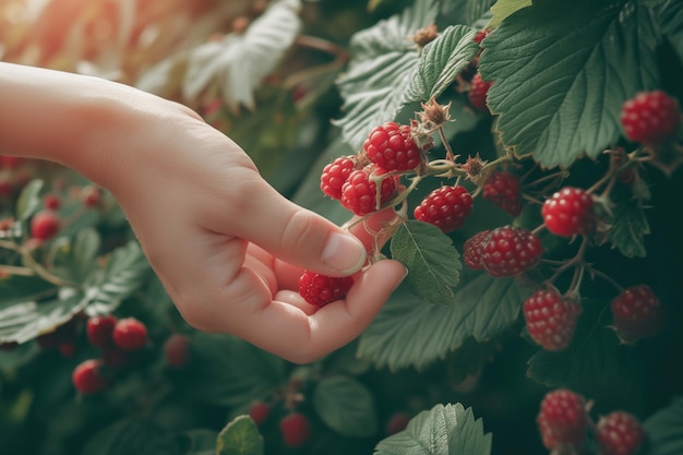 Handpflückung von Himbeeren