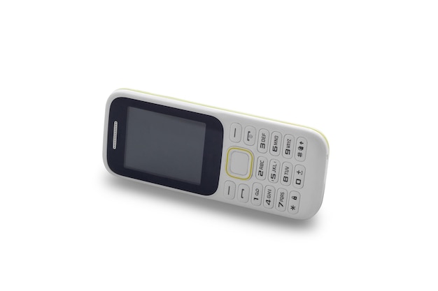 Handphone velho branco isolado no fundo branco, inclui com sombras