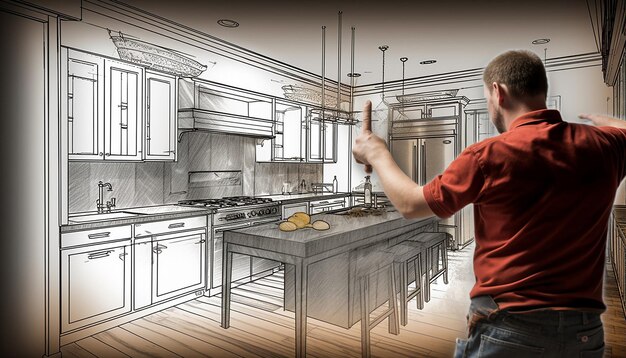 Foto hands framing graded custom kitchen design drawing e combinação de fotos