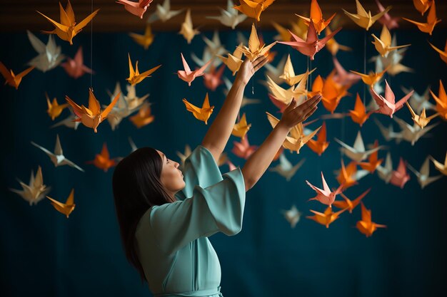 Foto hands_releasing_a_flock_of_origami_birds_representin_