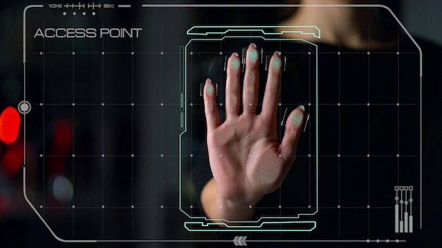Handscanner überprüft Benutzerbiometrie Erlaubnis Antrag erfolgreicher Zugang Nahaufnahme