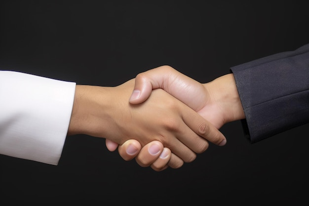 Handschlag-Handgeste der Geschäftsvereinbarung auf dunklem Hintergrund