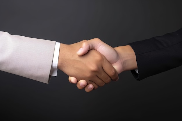 Handschlag-Handgeste der Geschäftsvereinbarung auf dunklem Hintergrund