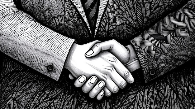 Handschlag von Geschäftsleuten Schwarz-Weiß-Illustration
