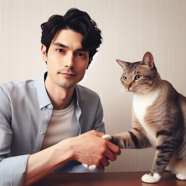 Handschlag zwischen einem Mann und einer Katze Original-Hintergrundbild