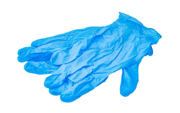 Handschuhe aus medizinischem Gummi blau isoliert auf weißem Hintergrund mit Beschneidungspfad