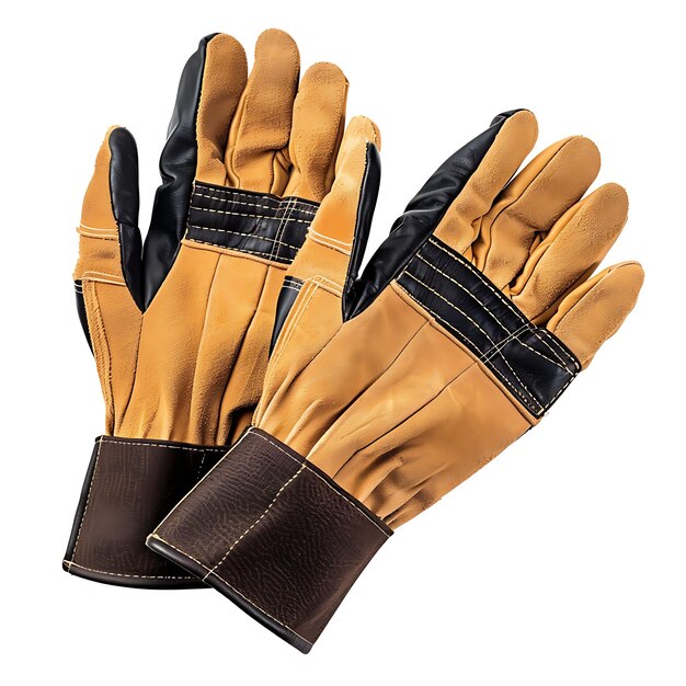 Handschuhe mit braunem Ledermaterial und schwarzer Farbe a bis isolierte saubere Leerarbeit BG-Artikel Design