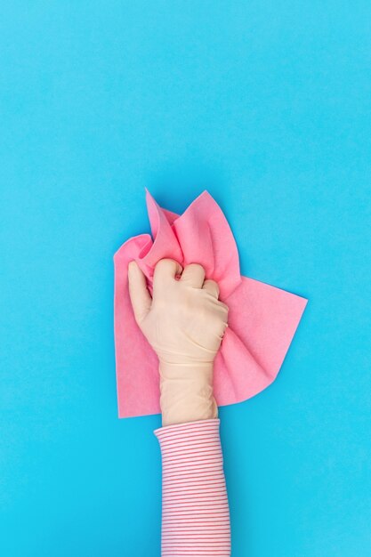 Handschutz rosa Handschuh Lappenwischer weißer Hintergrund blau