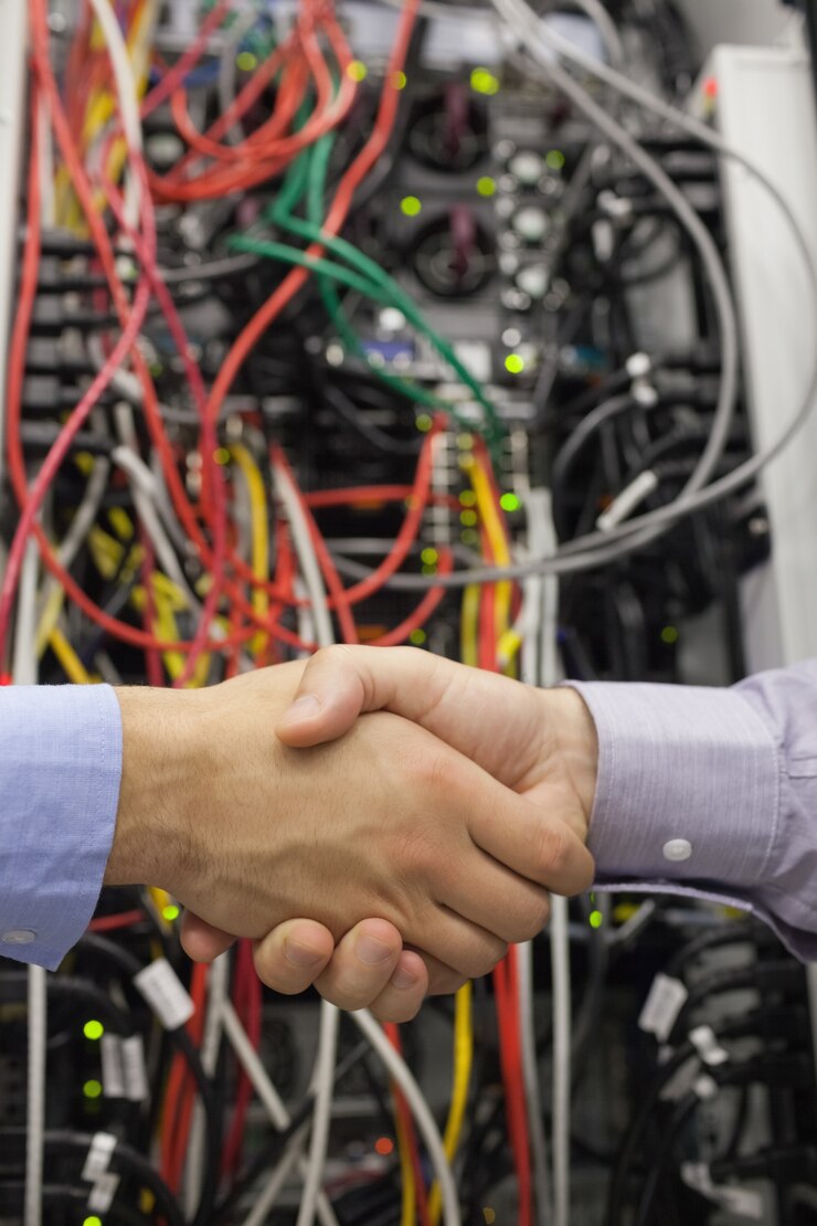 Foto handshake na frente de uma loja de dados