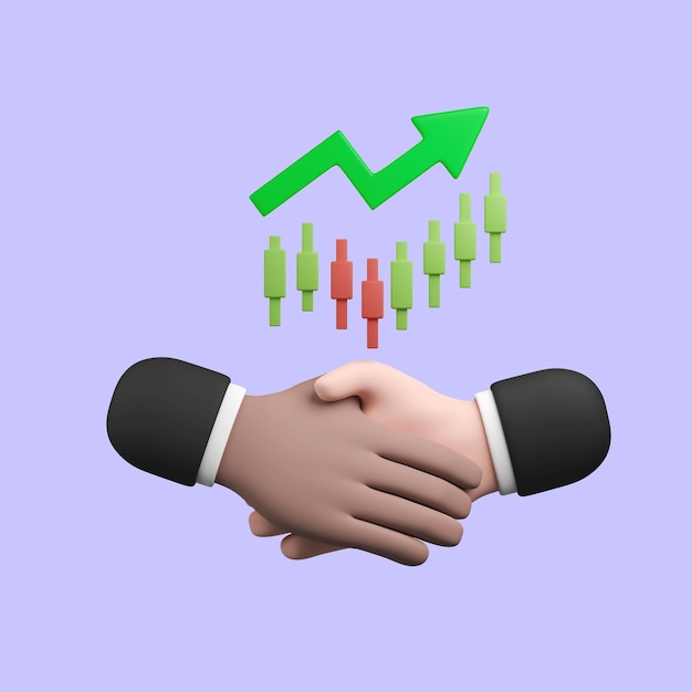 Handshake-Symbol Symbol Geschäft und Partner schütteln sich die Hand nach erfolgreichem Deal-Finanzkonzept 3d-Rendering-Illustration