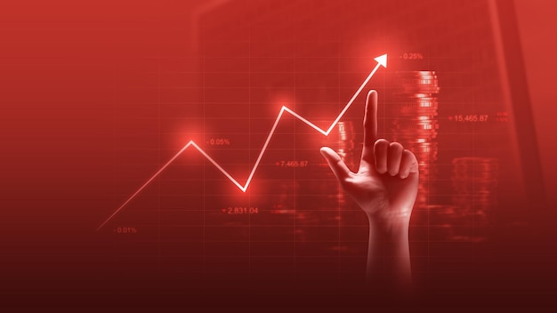 Handwachstum Finanzkrise Wirtschaft Business Marktcrash auf globalem Währungshintergrund mit Verlustpfeil Stock Graph Diagramm Geldwechsel Abnahme oder Wirtschaftsfinanzinvestitionsdiagramm Down Banking