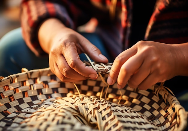 Handwerker, der mit Strohkörben arbeitet Traditionelles Handwerk Handgefertigte KI-generierte