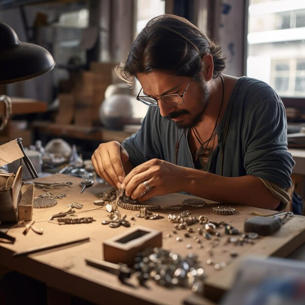 Handwerker, die Schmuck in einer Werkstatt herstellen