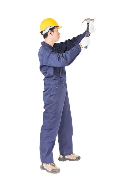 Handwerker in Uniform mit seinem Hammer