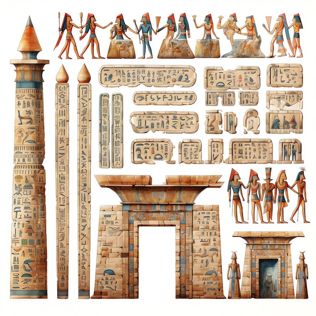 Handwerker schnitzen oder malen komplizierte Hieroglyphen auf einer Grabwandillustration