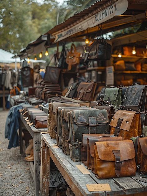 Handwerker verkaufen handgefertigte Lederwaren auf einem Markt in Argen Traditions- und Kulturmarkt Foto