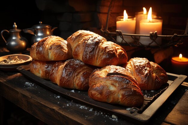 Foto handwerkerbäcker, der frisch gebackenes brot und gebäck ausstellt