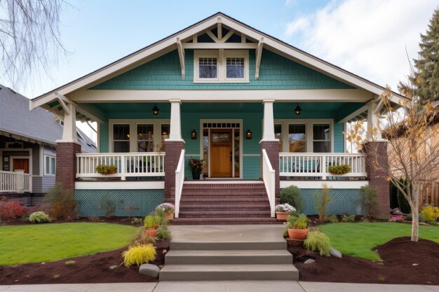 Handwerkerhaus mit zentralem Giebel mit Veranda im Hgtv-Stil