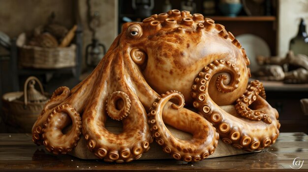 Foto handwerklich hergestelltes blattfischförmiges brot, das auf einer rustikalen tischplatte ausgestellt ist