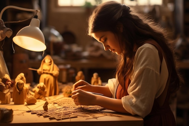 Handwerkliches Kreationsmädchen, das sich mit einem DIY-Handwerksprojekt beschäftigt Generative Ai