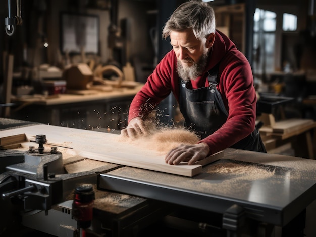 Handwerkskunst beherrschen Der Mann bei der Arbeit zeigt geschickte Handarbeit