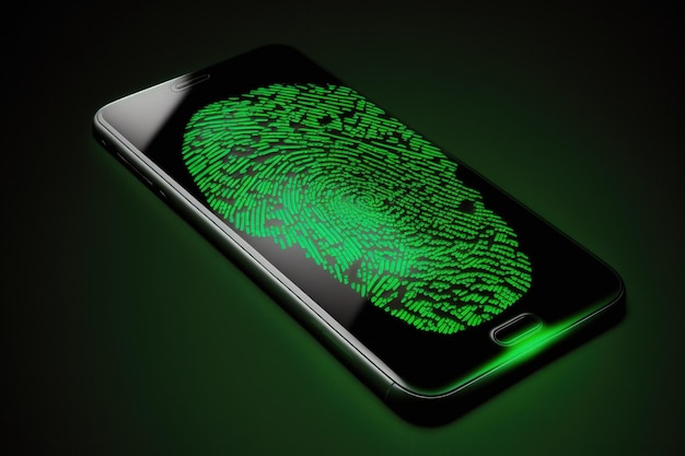 Handy mit grünem Fingerabdruck auf dem Bildschirmhintergrund Generative KI
