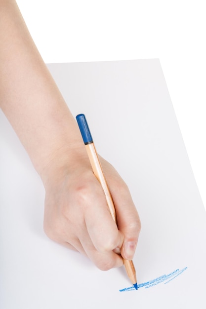 Handzeichnungen mit blauem Holzstift auf Blatt Papier