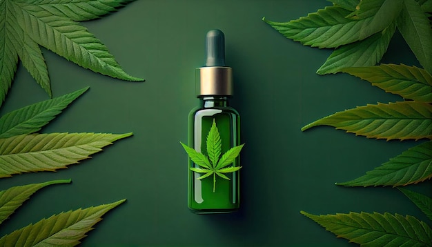 Hanf-CBD-Öl-Serum in Glastropfflasche mit Cannabisblättern Feuchtigkeitscreme Serumlotion