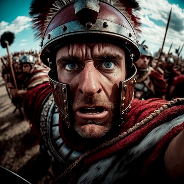 Hannibal tira selfie em guerra com seus amigos, o antigo guerreiro centurião romano