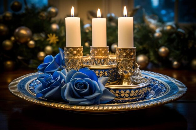 Hanukkah azul e dourado