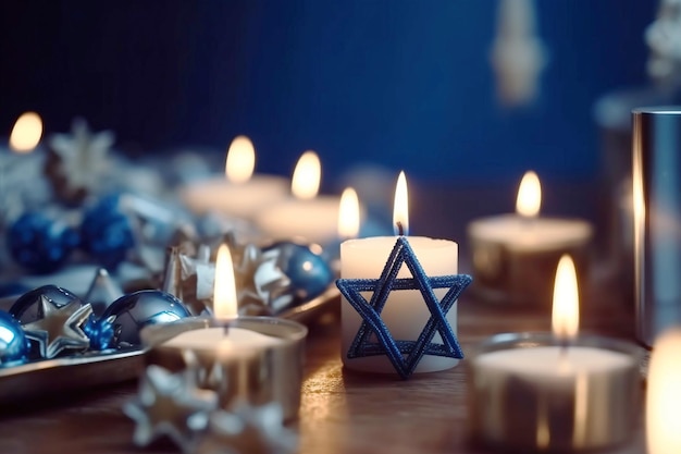 Hanukkah es una fiesta religiosa familiar judía símbolo tradicional del judaísmo modelo de bandera de encabezado