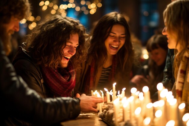 Foto hanukkah-feier mit freunden und familie