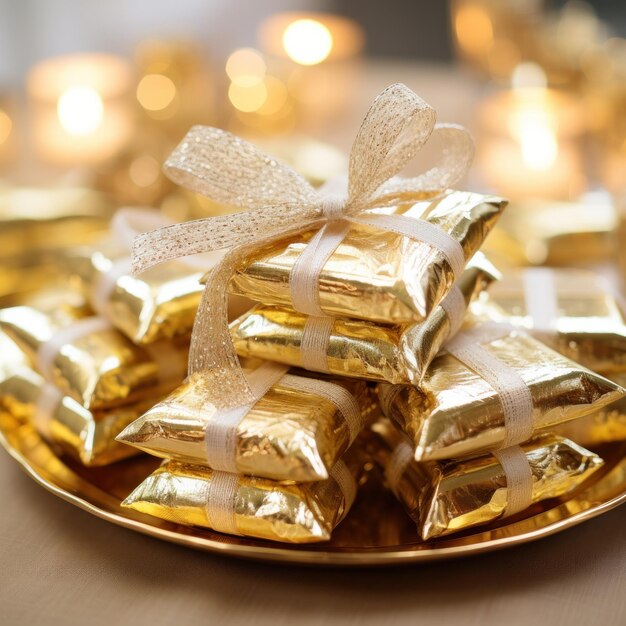 Hanukkah gelt em embalagens de papel de alumínio dourado brilhante