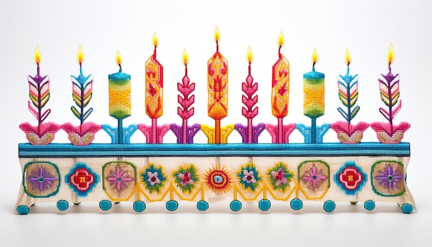 Hanukkah menorah de 3d bordado multicolor