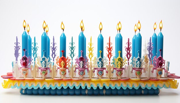 Hanukkah menorah de 3d bordado multicolor