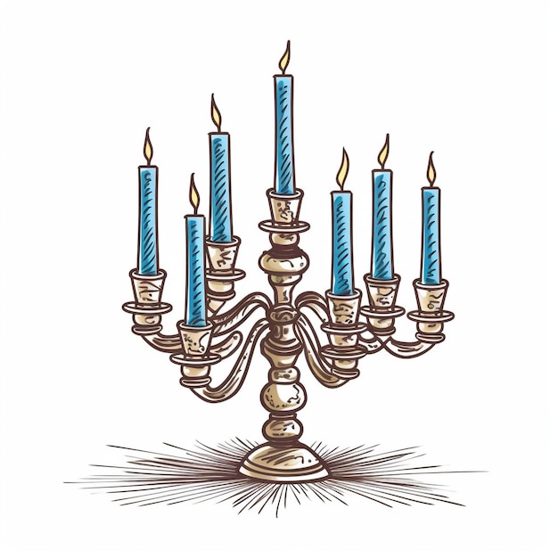 Hanukkah Menorah com velas azuis isoladas em ilustração de fundo branco