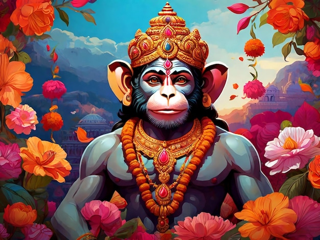 Hanuman Jayanti farbenfrohes Hintergrunddesign mit bester Qualität hyperrealistisches Tapetenbild ai generiert