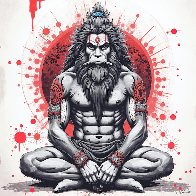 Hanuman meditando - Guerrero divino en la posición del loto