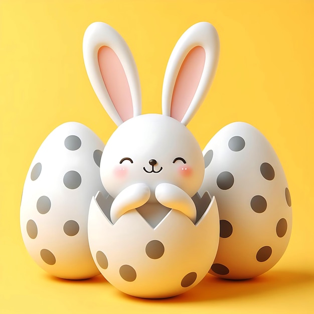 Happy Bunny mit Ostereiern auf gelbem Hintergrund für dekoratives Design generative von ai