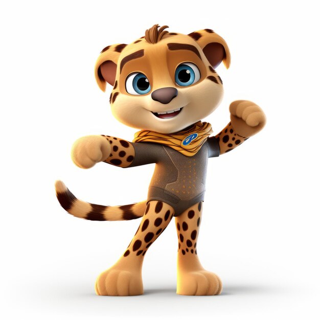 Foto happy cheetah personagem de desenho animado em traje de super-herói