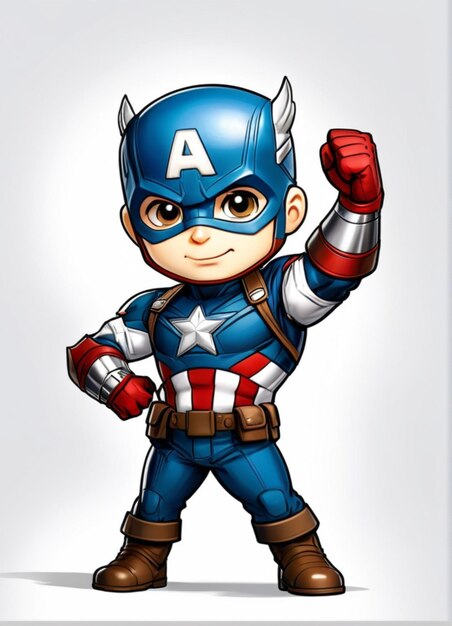 Happy Chibi Marvel Capitán América en fondo blanco Ilustración en PNG