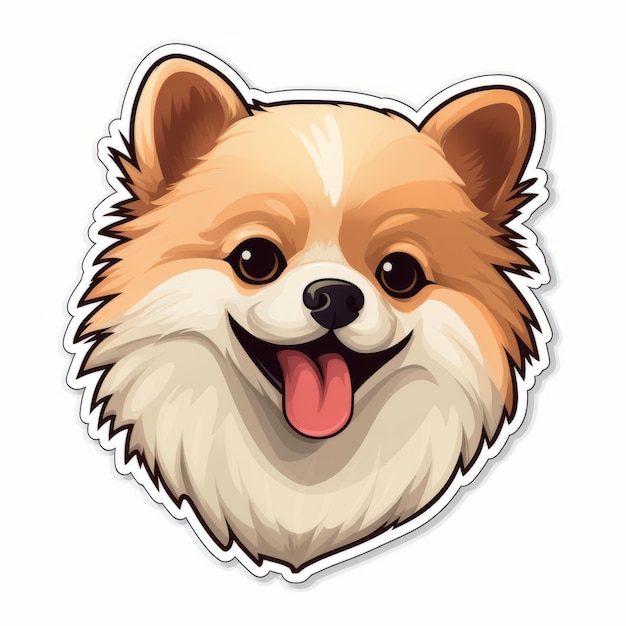 Happy Cute Pomeranian Head Sticker Cartoon-Stil Maskottchen
