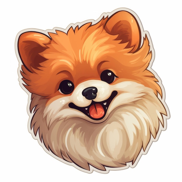 Happy Cute Pomeranian Head Sticker Cartoon-Stil Maskottchen