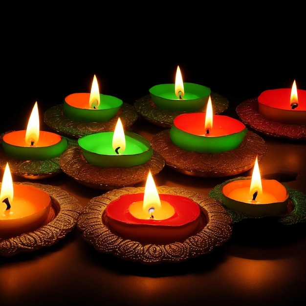 Happy Deepavali de velas o lámparas de aceite