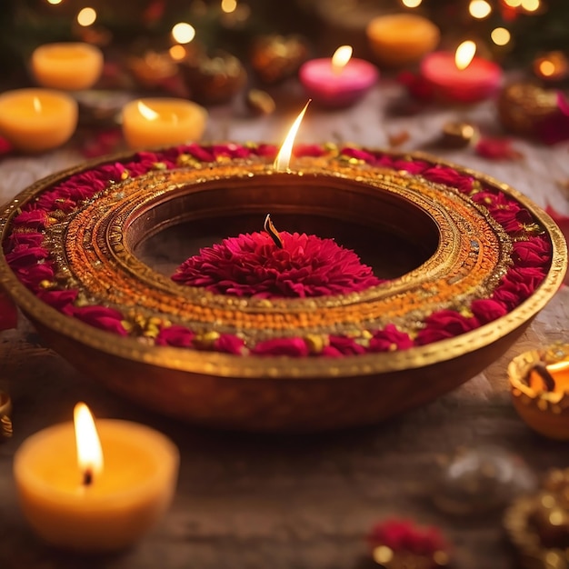 Happy Diwali Celebration Hintergrund mit schönen Lichtern und farbigen Hintergründen Foto