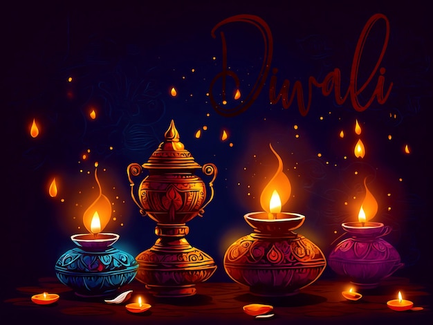 Happy Diwali Illustration Of Burning Diya On Happy Diwali Traditionelle indische Öllampen Hintergrund