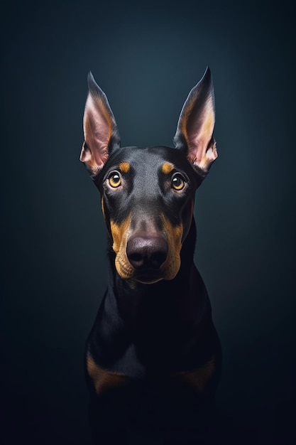 Happy Doberman Pinscher schwarzer Hintergrund Berufsfoto