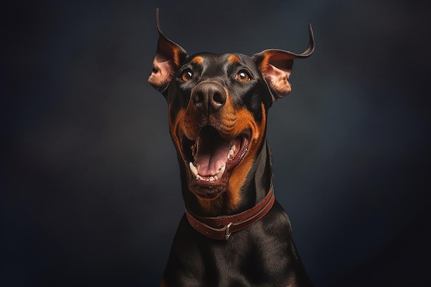 Happy Doberman Pinscher schwarzer Hintergrund Berufsfoto