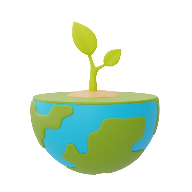 Happy Earth DayWeltkugel mit Sämling rettet den Planeten und Energiekonzeptenachhaltige Energieentwicklung3D-Rendering