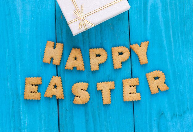 Happy Easter Greeting Flat Lay Background Hausgemachte Kekse Schriftzug